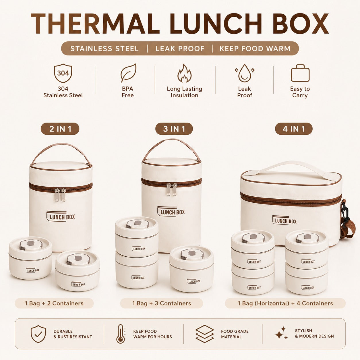 Thermal Lunch Box Stainless Steel with Bag