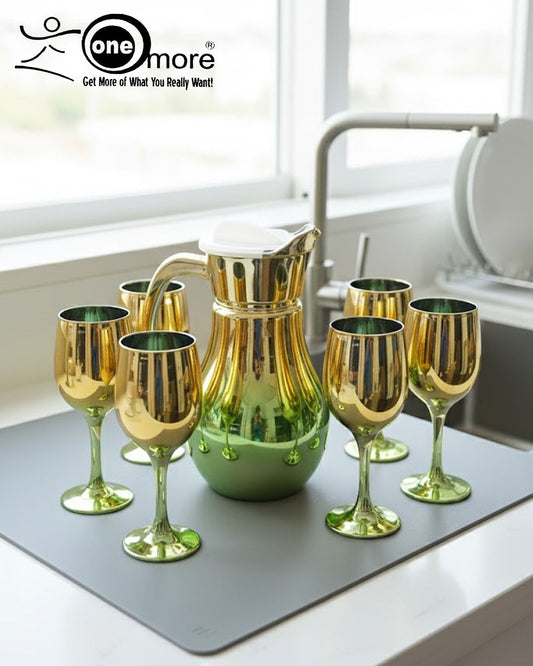 7-piece luxury gold water set features a -finished jug