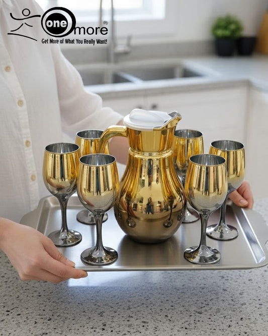 This One More luxury painted glass water set features a golden finish