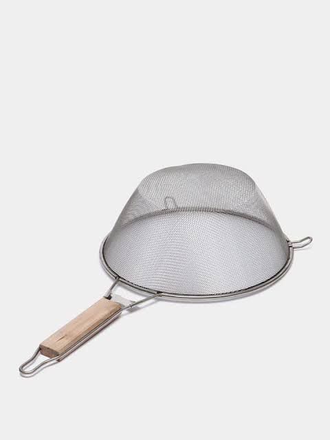 DEEP FRYING STRAINER WOOD HANDLE HEAVY QUALITY