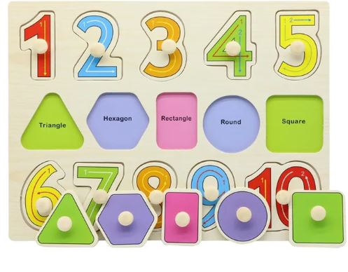 Wooden Shapes and Numbers Puzzle Hand Grab Boards Toys Children Educational Montessori Toys