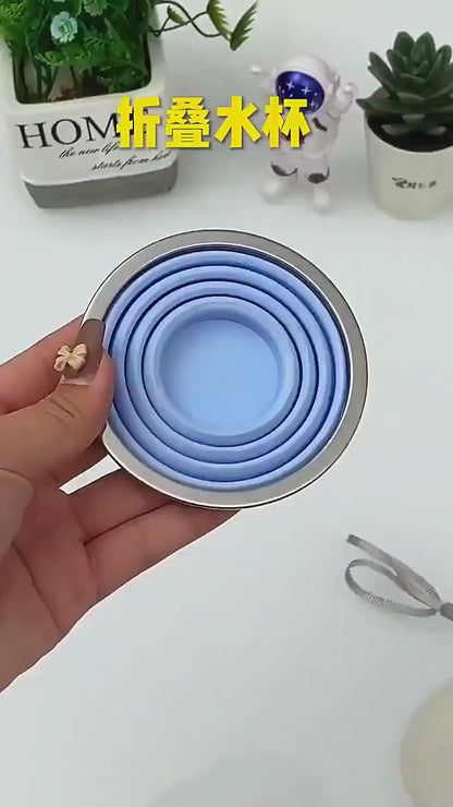 Silicone folding glass with lid