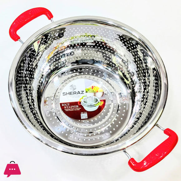 Stainless Steel Double Handle Colander Rice Strainer (Chawal Chalna)