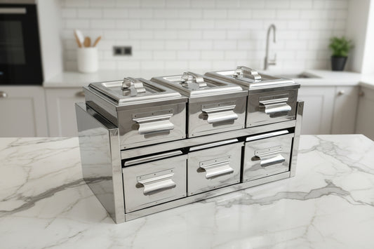 Stainless steel spice rack set with 6 compartments and lids